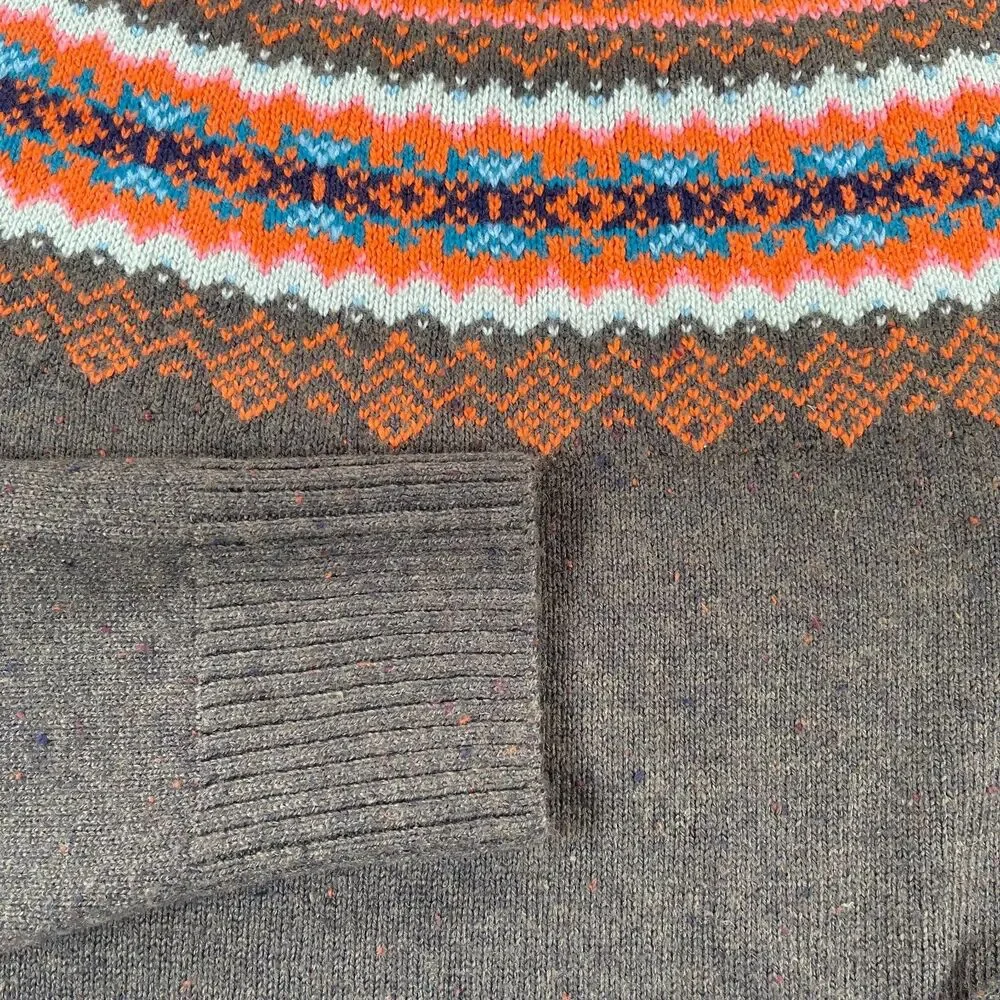 Talbots Fair Isle Knit Circular Yoke Sweater M Olive Orange Crewneck Cabin Fall
